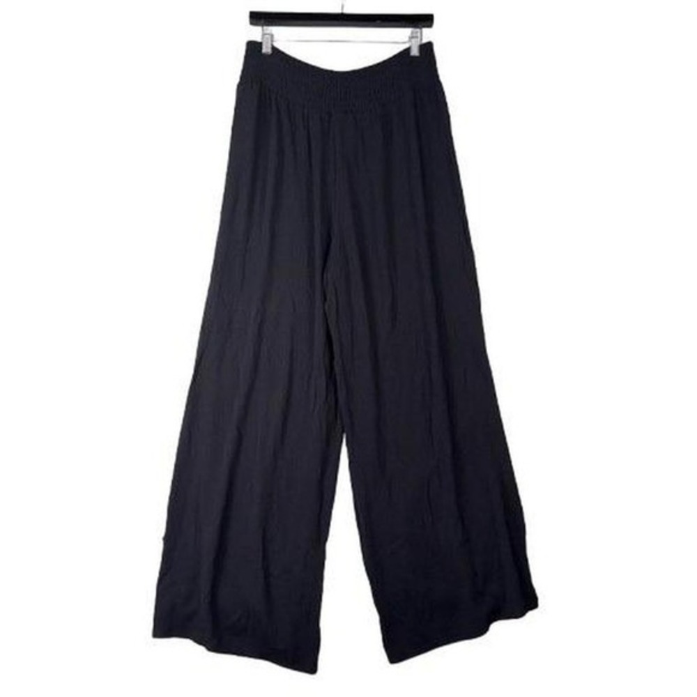 Women medium black wide leg beach swim cover-up pants splits Goth Summer Beach